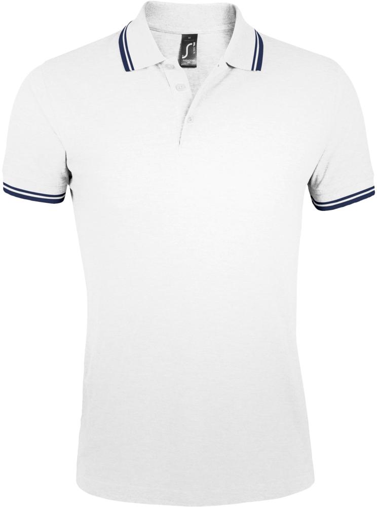 Рубашка поло мужская Pasadena Men 200 с контрастной отделкой, белая с синим