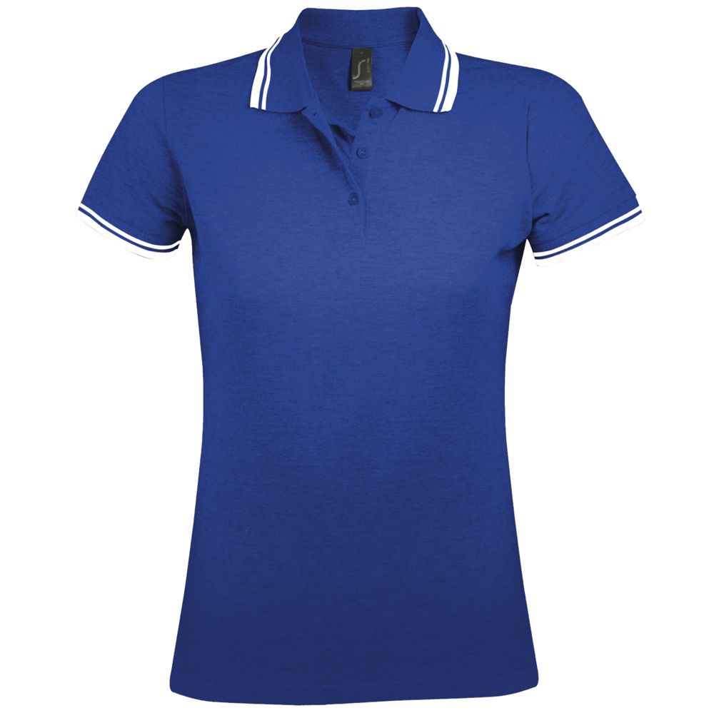 Рубашка поло женская Pasadena Women 200 с контрастной отделкой, ярко-синяя с белым